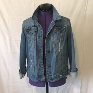 Distressed stretch denim jacket